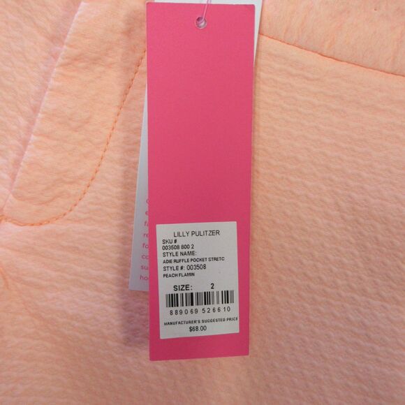 LILLY PULITZER  Adie Ruffle Pocket Stretch Shorts Sz 2 Peach Flamingo Orange NWT - Picture 10 of 16